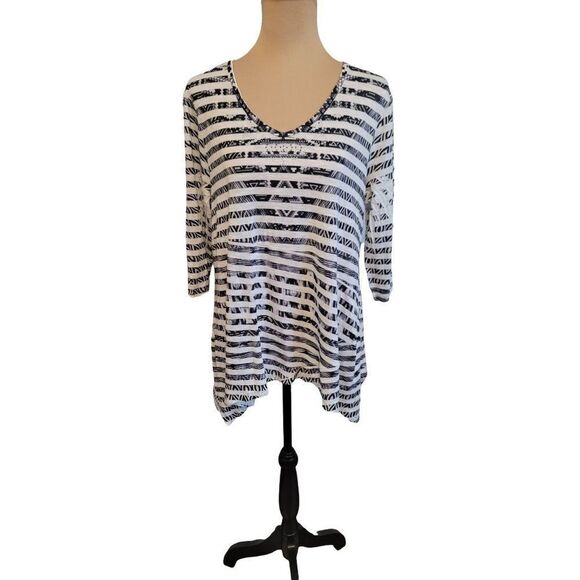 Women's Style & Co. Flared Striped Embellished top, Large - Picture 1 of 8